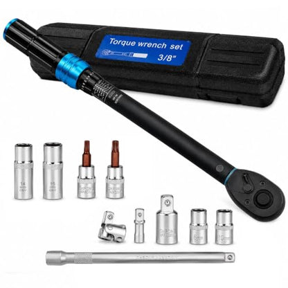 3/8 Inch Drive Click Torque Wrench Set, 11PCS Professional Torque Wrench Kit (5-60N.m), Auto Repair Tool with Spark Plug Sockets, Adapters & Extension Bar for Car, Motorcycle Maintenance