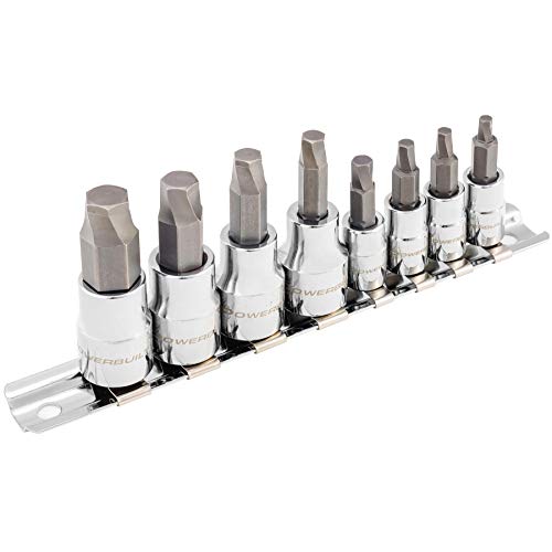 Powerbuilt 240094 8 Piece Zeon Metric Hex Bit Socket Set - with use for Damaged Fasteners, Standard, Rusted, Rounded Bolts, Size from 3mm to 10mm, Silver - style: Metric