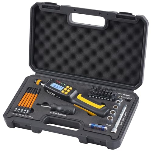 Digital Torque Screwdriver with LCD Display, 1/4" Quick-Release Bit Holder, 2.6-70.8 in-lb, 38-Piece Set, ±2% Accuracy