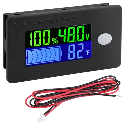 DROK 48v Golf Cart Battery Meter - LCD Display Lithium Battery Monitor 10-100v Volt Meter Temperature Gauge for Marine RV Car DIY Project - size: 48V