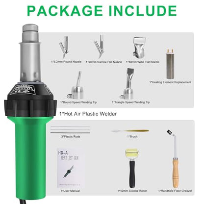 1600W Plastic Welder Kit 100V, Hot Air Welding Gun with Nozzles | Adjustable Temperature Plastic Welding Tool for PVC, TPO, Vinyl Flooring, Roofing and Bumper Repair Applications