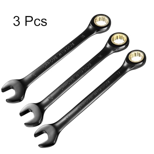HARFINGTON 3Pcs Ratcheting Wrench Set 15-17mm Metric Open End Wrench 72-Teeth CR-V Steel 12 Point Nickel Plated Combination Ratchet Wrench for Fasteners Nut Bolt - size: 15mm/16mm/17mm