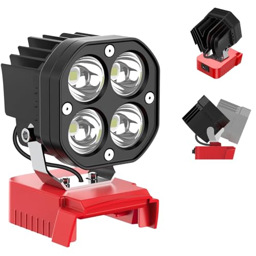 6000 Lumen LED Work Light for Milwaukee 18V M18 Battery, 40W Cordless Job Site Light with Low Voltage Protection, 120° Adjustable Head for Camping, Auto Repair, Garage, Emergency - color: Red, size: 1pcs