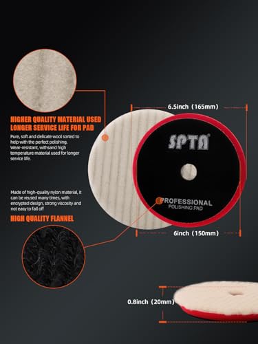 Buffing Polishing Pads, SPTA 7Pc 6.5 Inch Face for 6Inch 150mm Backing Plate Compound Buffing Sponge Pads Cutting Polishing Pad Kit For Car Buffer Polisher Compounding, Polishing and Waxing -YL6PADMIX
