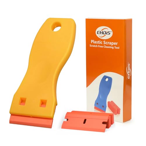 EHDIS 1.5" Plastic Razor Scraper Tool with 10pcs Double Edged Blades for Adhesive Remover,Removing Labels Stickers Decals Taping on Glass Windows(Yellow) - color: Yellow