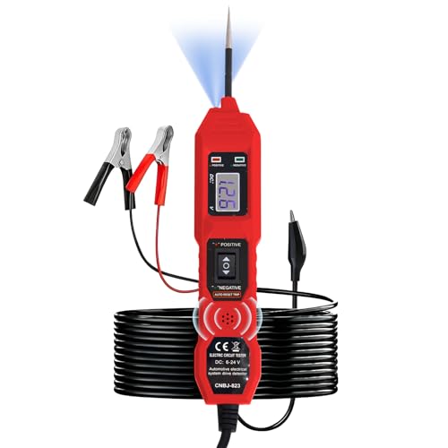 Power Circuit Probe Tester, 6V-24V DC Automotive Car Electric Fuse & Voltage Tester with LED Test Light, HD LCD Readout, Overload Protection, Short Circuit Finder with 14.7FT Cable - color: Red