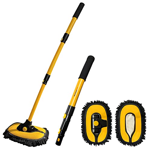 YeewayVeh Car Wash Brush with Long Handle, Microfiber Car Wash Mop with Replaceable Chenille Brush Head, Soft Cleaning Brush with 15° Curved Extension Pole Car Wash Kit for RV Truck Camper, Yellow - color: Yellow, size: 2 pieces