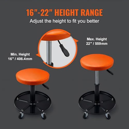 Adjustable Mechanics Rolling Creeper Seat Stool 16-22 Inch Height 250 Lbs Capacity Tool Tray for Shop Garage