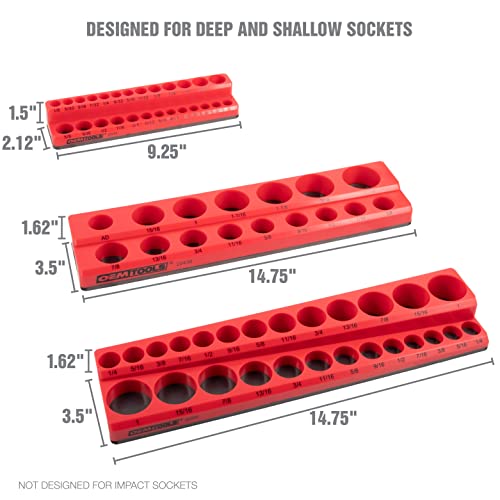 OEMTOOLS 22489 6 Pack Set Metric and SAE Magnetic Socket Organizers, Tool Box Socket Organizer for 1/4, 3/8, and 1/2 Inch Drive Sockets, Red and Blue - style: Red and Blue