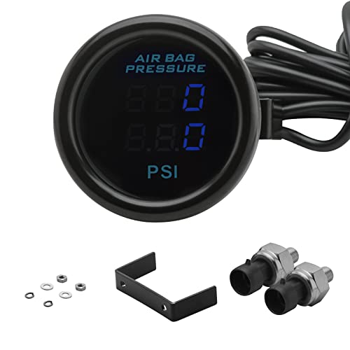 Dual Display Air Suspension Gauge Air Ride Air Pressure Gauge 2Inch 0-220PSI with 2Pcs 1/8NPT Sensors and 16.5ft Sensor Cable LCD Blue - color: Blue