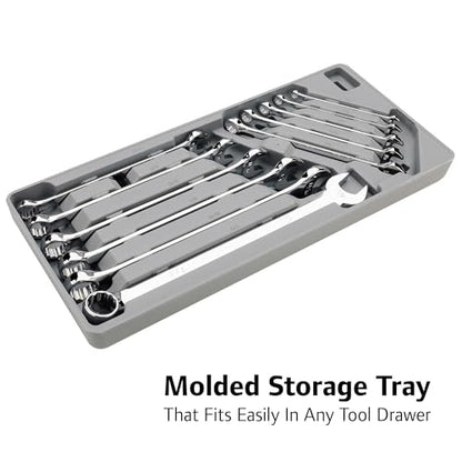 Ingersoll Rand 11-Piece Long Pattern Combination Wrench Set – SAE Sizes 1/4" to 7/8", Premium Chrome Vanadium Steel, 5° Offset Box End, Extra-Long Handles with Molded Storage Tray – 752058X - style: SAE Wrench