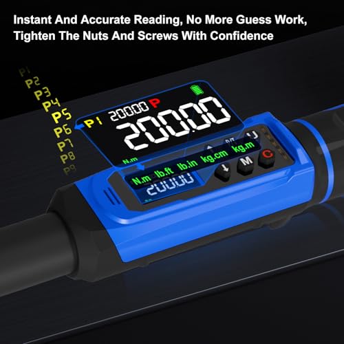 1/2" Digital Torque Wrench 2.2-147.5 Ft.lb/ 3-200 Nm， Digital Electronic Torque Wrench ±1% Accuracy, 5 Units LCD Screen with Buzzer & LED Alarm for Cars,Motorcycles,Bicycle - size: 1/2" 2.2-147.5 FT.LB