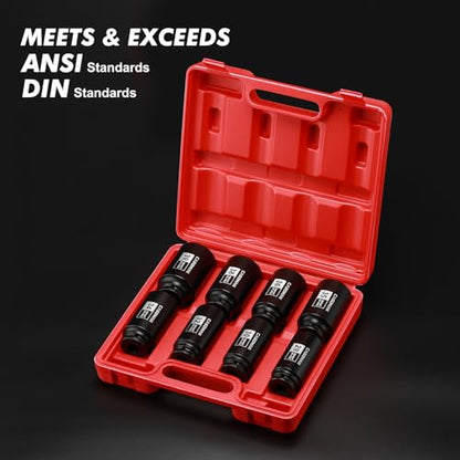 CASOMAN 1/2-Inch Drive Deep Spindle Axle Nut Impact Socket Set,12-Point, Metric, CR-MO, 29, 30, 32, 34, 35, 36, 38, 39mm, 8-Piece 1/2" Heavy Duty Impact Socket Set - size: 8 PCS