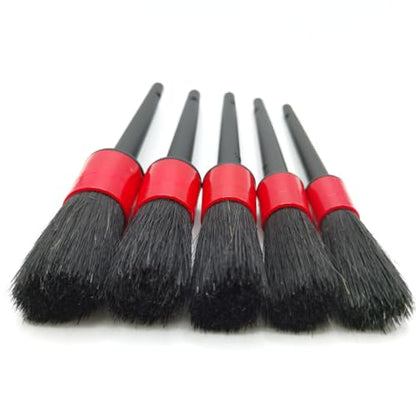 Car Detailing Brush Set of 5 - Boar Bristle, Car Cleaning Brush, Wheel Cleaner Brush, Car Dust Brush, Car Interior Leather Seat and Vent Brush, Parts Cleaner Brush