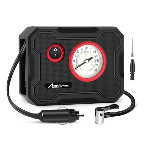 AVID POWER 12V Tire Inflator Portable Air Compressor, Portable Car Air Pump w/Display Gauge and LED Light, Air Pump for Car Tires, Bike, Motorcycle, Compact, Lightweight