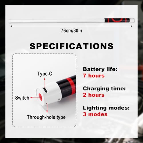 Flexible LED Flashlight Stick, 76cm/30in Rechargeable & Bendable LED Work Light Lamp Stick with 3 Lighting Modes for Mechanical Inspection Automotive Car Repair and Tight Spaces