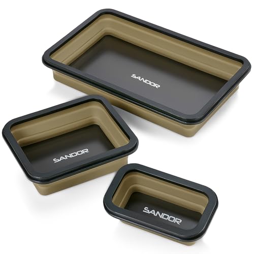 Collapsible Magnetic Parts Tray Set - 3 Different Size Tool Trays for Screw, Bolts, Nuts, Washers, Pins and Other Small Metal Parts, Mechanic Tool Gifts for Men - Khaki - color: Khaki