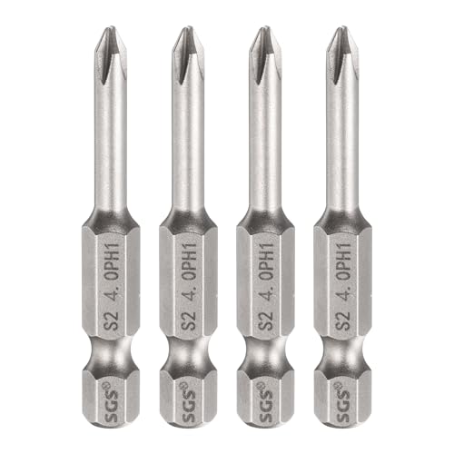 HARFINGTON 4pcs #1 Phillips Screwdriver Bit PH1 1/4" Hex Shank 2" (50mm) Long 0.16" Rod Magnetic Cross Head Drill Bits S2 Steel Industrial Screw Driver for Electric Power Tools, Gray - size: PH1 x 2" x 0.16"