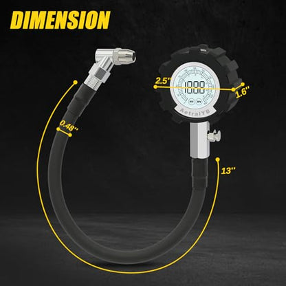 2.5'' Digital Tire Pressure Gauge, 250 PSI with LED Backlight, 0.1 Display Resolution, Rotary Chuck, Reinforced Rubber Hose, Professional Accuracy for Cars, Trucks, Motorcycle, RVs, and Bikes - size: 250PSI