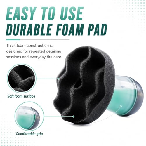 Flow Tire Shine Applicator Pad for Cars & Trucks, Reusable Tire Dressing Applicator, No-Drip Streak-Free Finish, Works with Tire Shine Gels, Sprays & Dressings