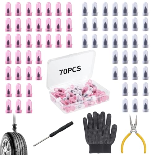 OMFU 70 PCS Screw Plugs for Emergency Flat Tires Repair Tire Plug Kit | Heavy Duty Tire Plugs for Car, Truck, RVs, Motorcycle, Quick Self-Service Plugs with Screwdriver for Instant Puncture Fix