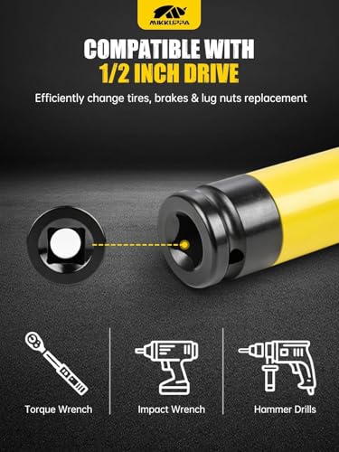 MIKKUPPA 1/2" Drive Lug Nut Socket Set - 5 Pieces 15 17 19 21 22 MM Non-Marring Thin Wall Wheel Protector Impact Socket Tool Kit