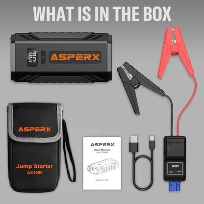 ASPERX Car Jump Starter, 2000A Peak Battery Jump Starter for Up to 7.0L Gas or 5.5L Diesel Engine, 12V Portable Battery Starter Power Pack with 1.4 INCH LCD Display - color: black