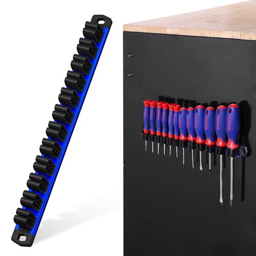 WORKPRO Magnetic Screwdriver and Wrench Organizer Set, 12-Slot Tool Holder | Aluminum Rail, Magnetic Force, Flexible High-Tension Tool Clips, For Tool Box Drawer & Wall-Mount Storage - color: Blue, size: 1 Pack