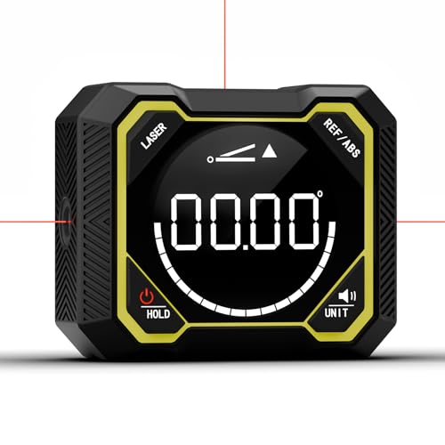 Digital Angle Finder with Laser, Magnetic Inclinometer, USB Rechargeable | 4x90° angle measurement with backlit LCD, auto-rotating display and magnetic base for woodworking, construction and DIY.