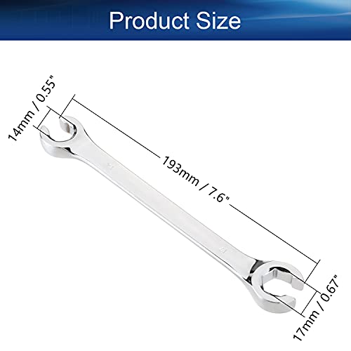 Auniwaig Flare Nut Wrench 14mm x 17mm, Metric, Polished Chrome Plated for Removing or Replacing Nuts on Fuel, Brake or Air Conditioning Lines - size: 14x17mm
