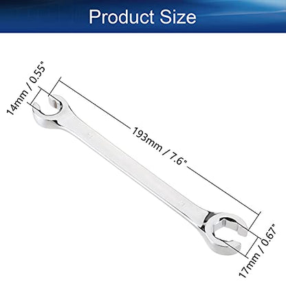 Auniwaig Flare Nut Wrench 14mm x 17mm, Metric, Polished Chrome Plated for Removing or Replacing Nuts on Fuel, Brake or Air Conditioning Lines - size: 14x17mm