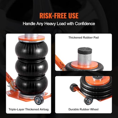 VEVOR Air Jack, 3 Ton/6600 lbs Triple Bag Air Jack, with Heightened Column Lifting Up to 21.3 Inch & Adjustable Handle, with Thick Rubber Pad, 1-6S Lifting Pneumatic Bag Jack Fits for Car, SUV - style: 3T/high 21.3in-Adjustable Handle