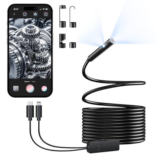 Endoscope Camera with Light, Dual-Lens 1920P HD Borescope with 8+1 Adjustable LED Lights, IP67 Waterproof Inspection Camera 16.5FT Semi-Rigid Snake Camera for iOS & Android (2 Interface) - style: 2-interface