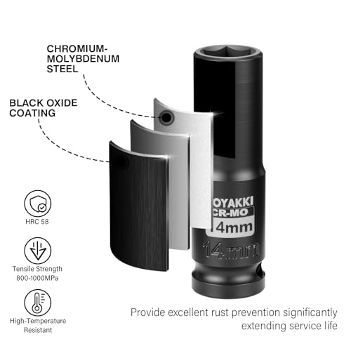 1/2" Drive 14mm Deep 6 Pt CR-MO Metric Impact Socket for Axle Nuts - size: 14mm, style: 1/2" Drive Deep