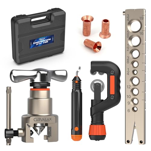 CARVALAX Eccentric Flaring Tool Kit, 45° Precision Flaring, Metric/Imperial Clamp for 6-19mm & 1/4"-3/4" Pipes, Includes Cutter, Deburring Tool & Hard Case for HVAC & Refrigeration Repair