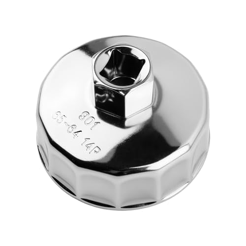 65mm to 64mm Oil Filter Wrench with 1/2" Drive Port,14 Flute Oil Filter Removal Tool Compatible with Nissan/Acura/Honda,Professional Automotive Tools Oils Filters Tool