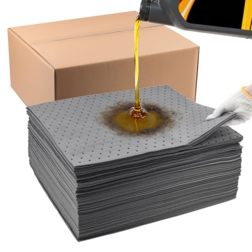 Heavy Duty Oil Absorbent Pads 15" x 18" 100 Pcs Automotive Absorbent Pads | Absorbs Up to 11 oz per Oil Spill Pads Universal Leak Drip Garage Floor Oil Water Coolant Chemicals Workshop - color: 100 Pack, size: W15in,L18in