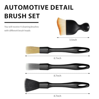 4 PCS Car Detailing Brush Set, Boars Bristle No Scratch Dusting Tool Cleaning Auto Interior or Exterior, Premium Brushes Cleaning Supplies for Dashboard Air Vent Seat Wheel