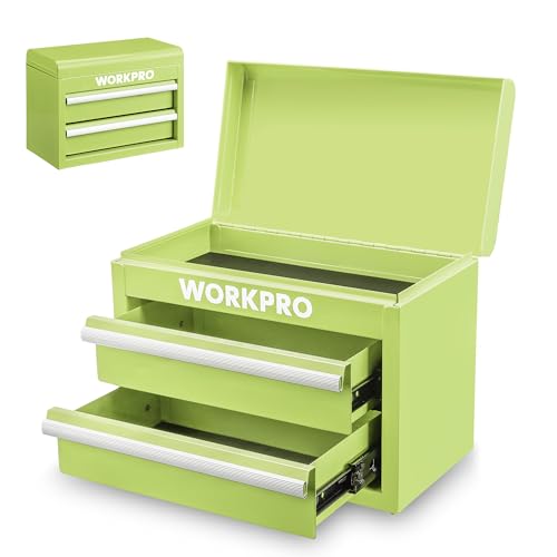 WORKPRO Metal Mini Tool Box, Top Tool Chest containing Two Drawers with Ball Bearing Slides, PVC Drawer Liners and PP Feet Pads, Durable Cold Rolled Steel Small Toolbox for Multi-Purpose Storage - color: Macaron Green