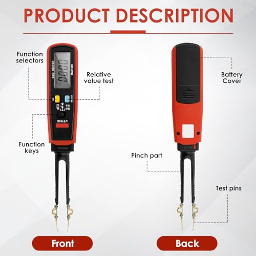 Probe Fuse Monitor, Automotive Draw Fuse Tester, Rotatable 180° Digital Smart SMD Testers, Replaceable Tips & Built-in Flashlight, Car Power Circuit Testing Tool for Boat Caravan