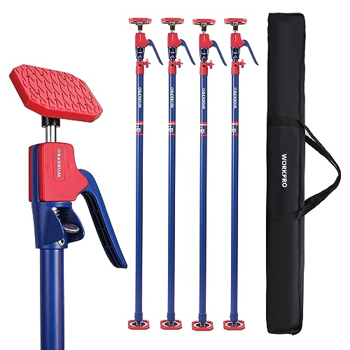 WORKPRO Cabinet Jack Support Pole, 54-114 Inches Steel Telescopic Quick Support Rod Adjustable 3rd Hand Support System with 154 lbs Capacity for Cabinet Jack, Drywall Jack& Cargo Bars, 4-Pack - size: Long-54"-114" 4PC