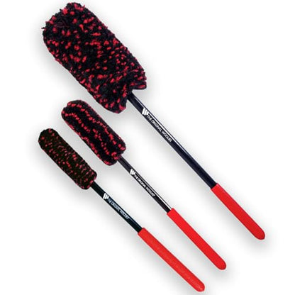 Wheel Woolies Car Detailing Brush Set - 3pc Car Wheel Brush Kit (18”, 12”, 12”) for Rims, Barrel, Spokes & Brake Dust | Soft No Scratch Rim Brush with Long Handle & Anti-Slip Grip | Made in USA