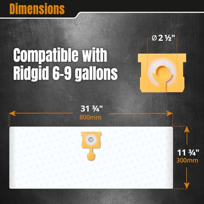 POWERTEC VF3503 Size B Shop Vac Bags Set for Ridgid 4 Pack for Wet + Dry Pickup, 6-9 Gal. Water Resistant & Dry Debris Dust Bags Set (2 of each) for Ridgid HD9000 & Workshop WS32090F2 Wet Dry Vac - size: VF3503 (Size B), style: Wet & Dry Use Set (4PK)
