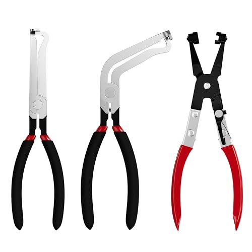 3-Piece Automotive Disconnect Pliers Set – Straight & 60° Angled Electrical Connector Pliers + Heavy-Duty Hose Clamp Plier for Mass Air Flow Sensors, Fuel Injectors & Ignition Coils