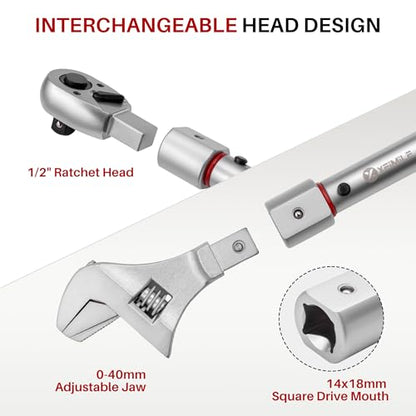 Adjustable Open End Torque Wrench 1/2" Drive-10-120 Ft-Lb for HVAC | 40MM 1/2 Inch Pound Torque Wrench(13.6-162.6Nm), Interchangeable Jaw&Ratchet Head for Car Moto Narrow Pipeline DIY - size: 1/2" 10-120FT.LB, style: Click