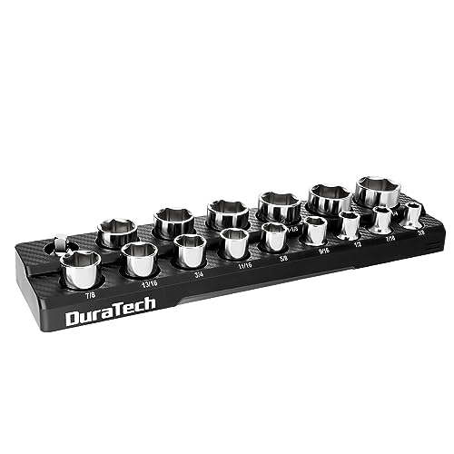 DURATECH Magnetic Socket Organizer, 1/2" SAE Socket Tray Holds 16 Pieces Standard & Deep Size Sockets, Magnetic Sockets Holder(Socket Not Included) - size: 1/2" DR, SAE