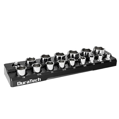 DURATECH Magnetic Socket Organizer, 1/2" SAE Socket Tray Holds 16 Pieces Standard & Deep Size Sockets, Magnetic Sockets Holder(Socket Not Included) - size: 1/2" DR, SAE