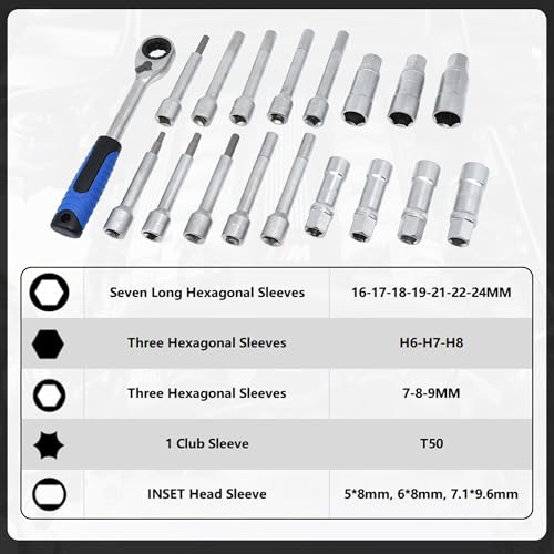 18PCS Steering Hub Suspension Shock Absorber Strut Nut Removal Tool Socket Kit, 1/2 inch Suspension Strut Spreader Tool Set, with Gloves