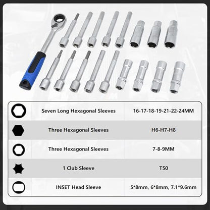 18PCS Steering Hub Suspension Shock Absorber Strut Nut Removal Tool Socket Kit, 1/2 inch Suspension Strut Spreader Tool Set, with Gloves
