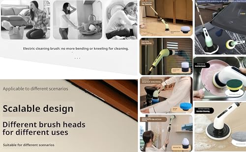 Electric Rotating Cleaning Brush, IPX7 Waterproof Cordless Power Cleaning Brush Set with,Cleaning Ceilings, Floors, Floor Tiles, Kitchens, and bathrooms; maintaining Sofas, Cars
